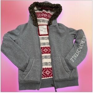 Vintage Aeropostale  Sweater women’s Charcoal Jacket Zip Hoodie with Red Size S.